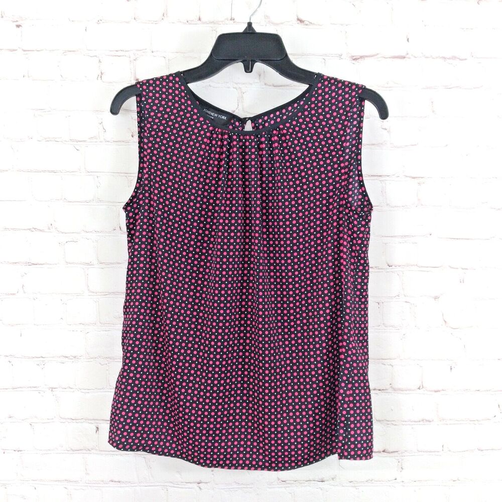 Jones New York Blouse Womens 4 Black Polka Dot Pleated Sleeveless Shell Career